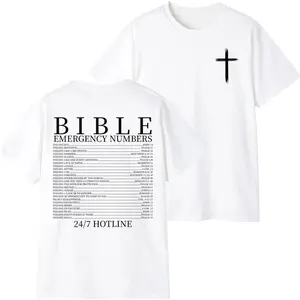 Bible Emergency Numbers T-Shirt – Christian Faith Graphic Tee with Cross Print FE