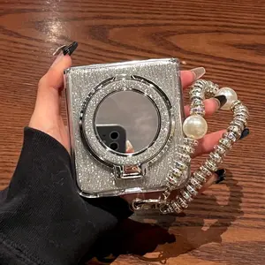 Glitter Phone Case with Chain, Full Body Shockproof Phone Protective Cover, Phone Accessories Compatible with Samsung Galaxy Z Flip 6 5 4 3, Protector, Cellphone