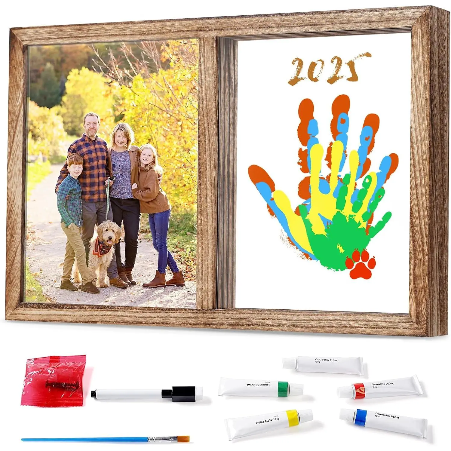 Lurgno Parent-Child Handprint Keepsake Kit - Non-Toxic DIY Paint (5 Packs), Wooden Frame, Baby Hand & Footprint Maker, Custom Handprints, DIY Decorations, Father's Day Gift for New Parents, Home Decor, Non-Toxic Paint