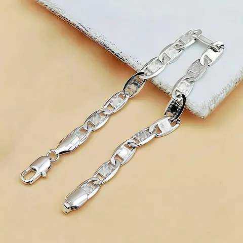 S925 Sterling Silver Textured Mariner Chain Bracelet with Engraved Heart Pattern, Hypoallergenic Solid Silver Link Wrist Bracelet, Elegant Stackable Fine Jewelry Gift for Birthday Anniversary