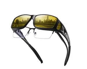 Anti-Glare Night Vision Glasses - Reduce Headlight Blinding & Eye Strain - Semi-Rimless Polarized Yellow Lens Eyewear for Seniors & Night Shifts - Practical Birthday or Holiday Gift for Dad &Mother&  Husband