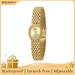 BERNY Gold Watch for Women Vintage Dainty Bracelet Watch All Stainless Steel Ladies Mini Quartz Wristwatch Tiny Fashion 3ATM Waterproof Old Money Reloj Dorado Adjustable Bracelet Tools Included Christmas Gift for Girl
