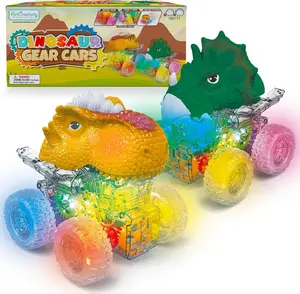 Gear Cars with Glowing Transparent Wheels, Lights, & Music - 2 Pack