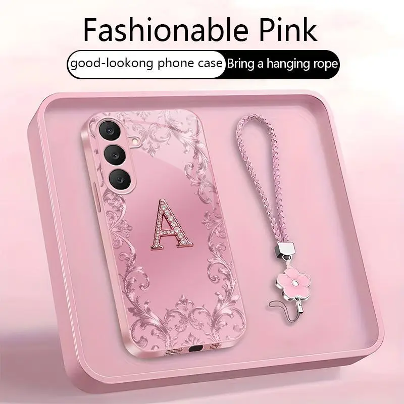 Suitable for [Galaxy S25 Fe] high-end women's phone case🥰，free four-leaf clover lanyard included—choose any one of the 26 letters. Drop-resistant and fingerprint-proof. YM99