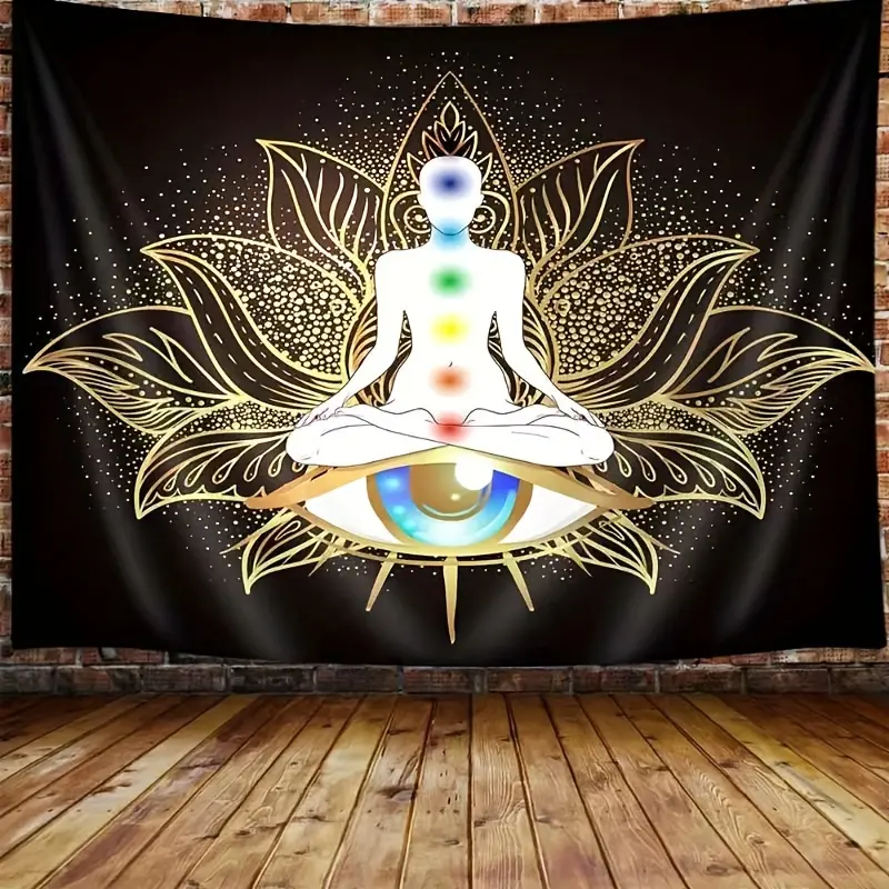 Vintage Lotus Meditation Portrait Tapestry - Soft Brushed Hangable Fabric Wall Hanging, Decorative Animals Print, Machine Washable Indoor Home Decor for Living Room, Bedroom Zen Supplies