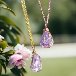 Raw Angel Aura Amethyst Necklace, Rainbow Aura Crystal, Spiritual Healing Crystals, Higher self, Manifestation Crystal Necklace, Powerful Healing Crystals, Wire wrapped crystal necklace Daily