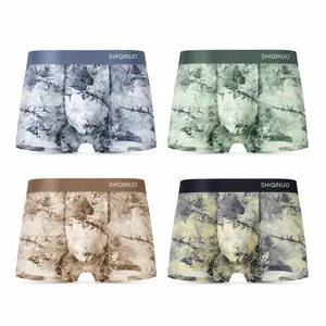 SHIQINUO Boxer Briefs Men's Underwear Polyester Stretch Breathable Moisture Wicking Seamless Oriental Ink Bamboo Print 3-Pack Menswear