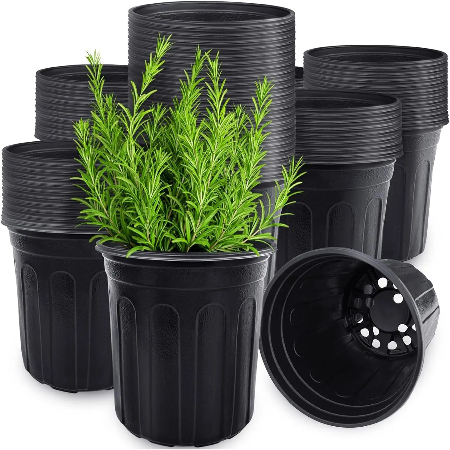60 count 1 Gallon Flexible   Pots,Thickened Soft Plastic Seedling Pot with Holes,Flower  Container for ,Cuttings,Transplanting, Garden(Black)