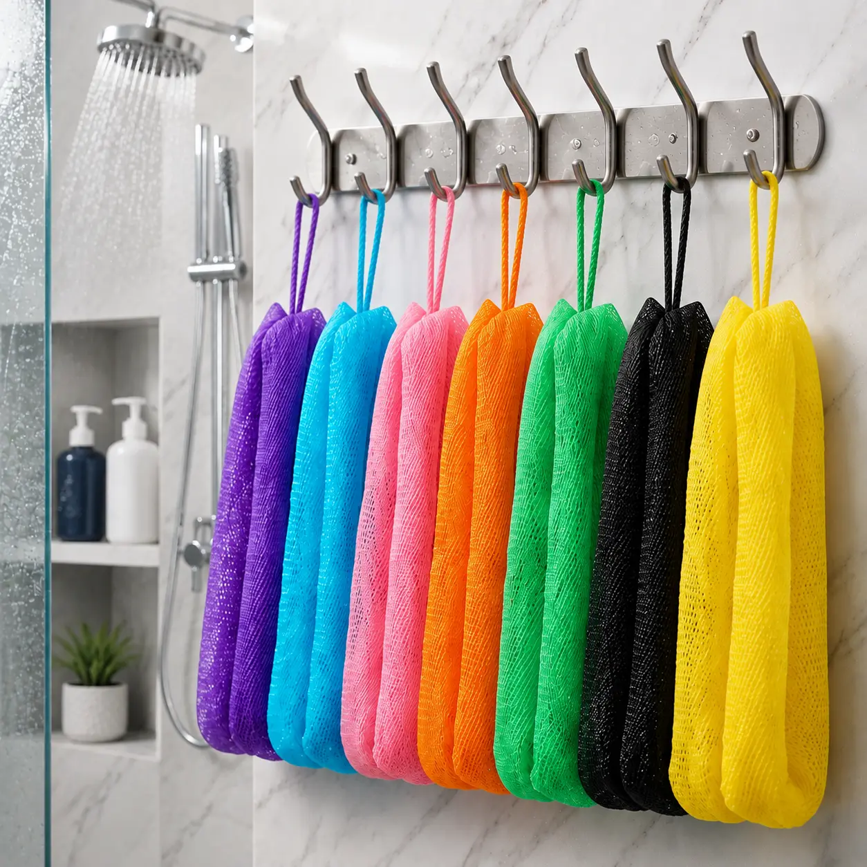 Exfoliating bath sponge - an ultra-long body cleaning brush that provides deep cleansing and removes dead skin. The quick-drying design makes the skin smooth and delicate.