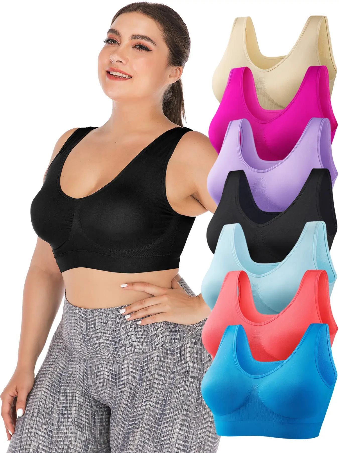 Women's Plus Size, Underwear, Breathable Comfy Innerwear, Soft Comfy Underwear Undergarments, Minimalist Breathable Shockproof Design, Comfortable Daily Wear, All Seasons, 7 Pieces, Soft Stretch Intimates, Daily Casual Underwear, Elastic Underwear