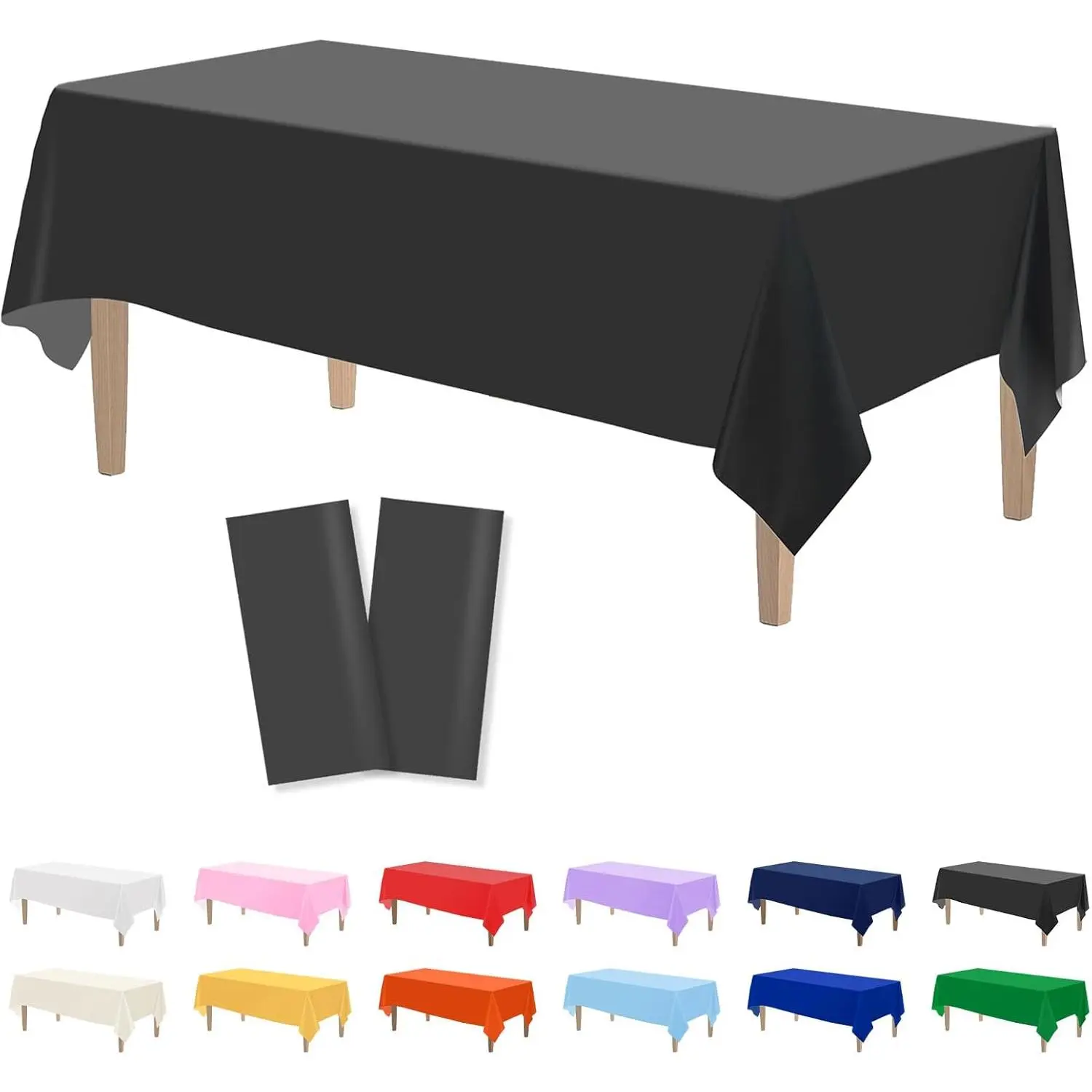 2PCS Black Plastic Tablecloths 54 x 108 Inch Disposable Rectangle Table Cloths Party Table Covers