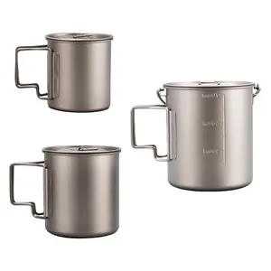 Titanium Camping Mug with Lid Foldable Handle Lightweight Outdoor Coffee Cup 10oz 15oz 24oz id22