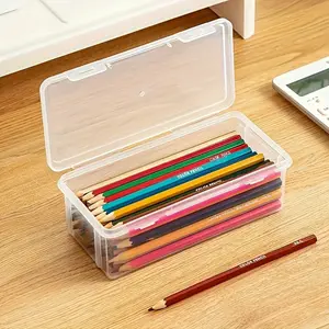 Large Clear Plastic Storage Boxes With Hinged Lids - Perfect For Pens, Pencils & Markers, Ideal For Office & School Supplies Pencil Boxes For School Desk Storage Containers