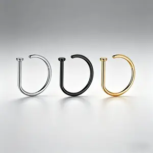 3PCS Minimalist Nose Ring Lip Ring Hoop Set Festival Party Daily Wear Jewelry Silver Black Gold Color Fake Piercing Cartilage Hoop Ear Cuff Accessories for Women Men