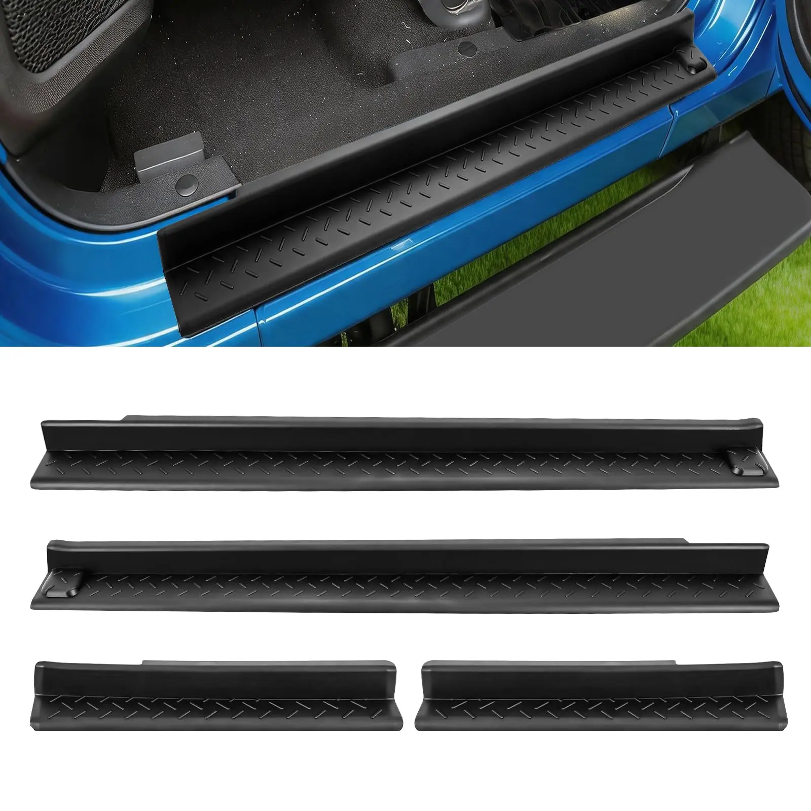 Nilight Door Sill Guards Kit Compatible with 2007 2008 2009 2010 2011 2012 2013 2014 2015 2016 2017 2018 Jeep Wrangler JK Unlimited JKU 4-Door 4 Pcs Set-Black PP Plastic Entry Guard Protector Interior Accessories