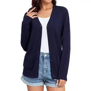 TASAMO Women's Lightweight Button Down Cardigan Sweaters Long Sleeve Classic V Neck Knit Soft Shrugs with Pocket for Spring Fall