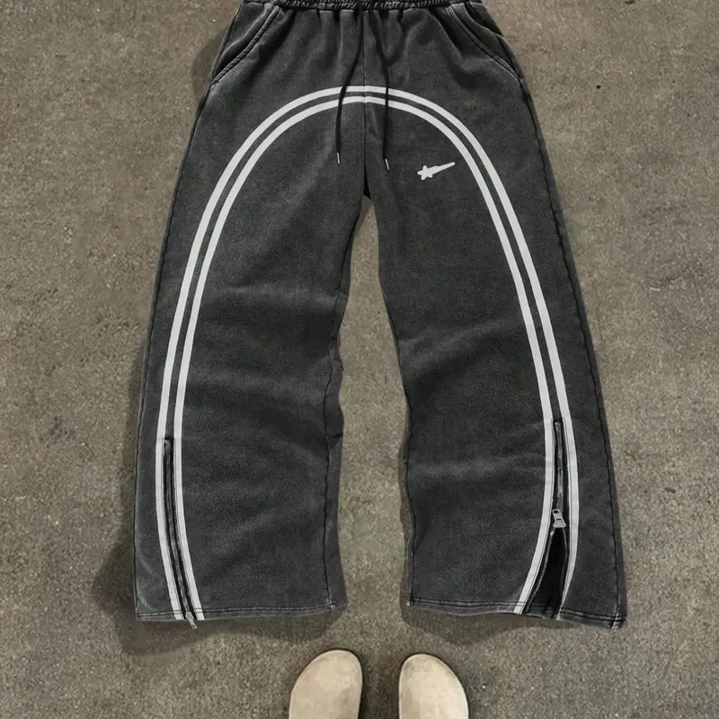 Men's Retro Style Baggy Sweatpants, Sports Casual Pants, Casual Comfy Sporty Loose Fit Pants for Daily Wear, Fashion Men's Bottoms for All Seasons