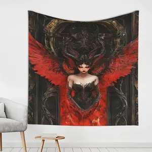 Fallen Angel Lilith Demon Queen Tapestry, Gothic Style, Mystical Pagan Art Gift, Witchcraft Home Decor, Art Tapestry Hanging Lightweight