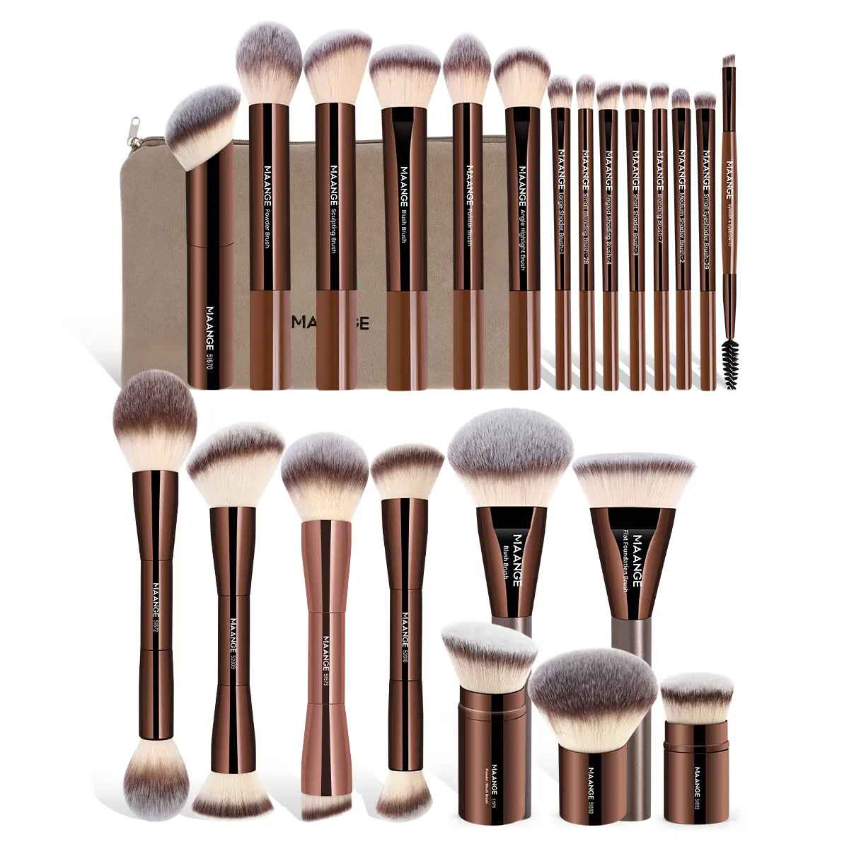 23pcs Brushes + Velvet Bag - Brown
