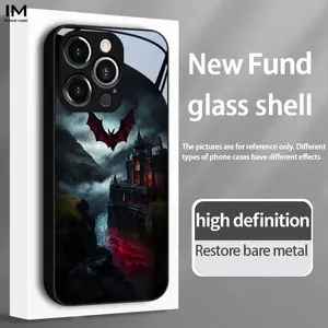 Phone Case: Bat Castle Dark Decor Halloween Trendy Pattern Premium Texture Business Style Hot Design Suitable for New Black Glass Case iPhone 17 16 15 14 13 12 11 PRO MAX PLUS, AIR, scratch-proof and dust-proof phone case, a holiday gift for friends