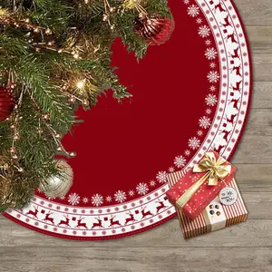 Christmas Tree Skirt, Red Tree Skirts 48 Inch with Snowflake Reindeer Rustic Farmhouse Xmas Tree Skirt Christmas Decorations for Holiday Party Decor