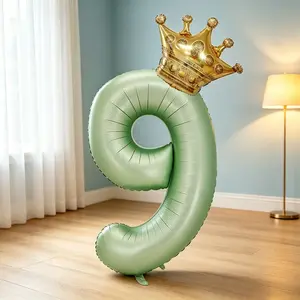 4 Piece Olive Crown Number Balloons, 32 Inch Digital 0-9, Aluminum Foil, Party Decorations, Birthday, Anniversary, Festival