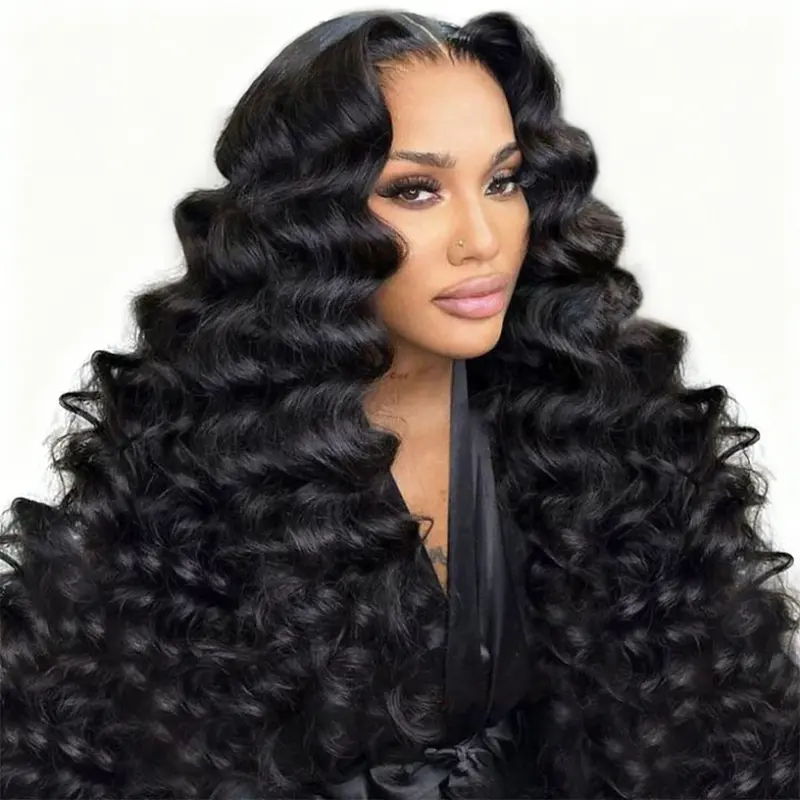 ZLIKE【Time-limited 300% 28inch - $266】Loose Deep Wave 180% 300% Density Luxury Custom Wigs Bouncy Wavy Lace Wig Super Double Drawn Virgin Human Hair Transparent Lace Front Wigs Pre Plucked Hairline
