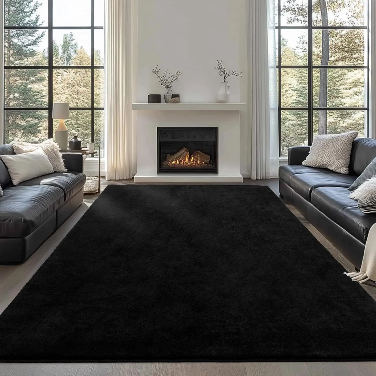 JAKOLIVE Black Decorative Area Rug - Luxury-Inspired, Thickening, Cushiony, Slip-Proof Extra Soft Fluffy Plush Rug for Living Room, Bedroom, Home Decoration, Summer Air-Conditioned Spaces, Mother's Day Gift, Decorative Area Rugs, Luxury-Inspired Area Rugs