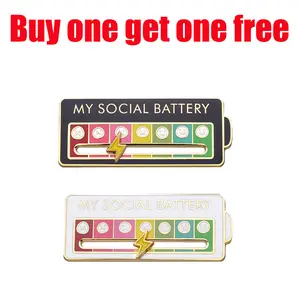 Buy one get one free, 2 PCS  Kerongsang Enamel Tenaga Bateri Sosial Saya, Lencana Logam Penukaran Mood Kreatif, Pin Pakaian, Aksesori Barang Kemas, Hadiah untuk Rakan-rakan