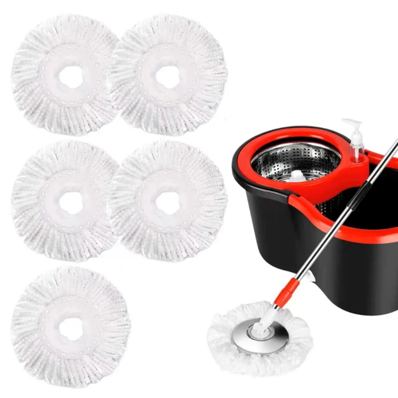【3/5】 Pack Spin Mop Replacement Head for Hurrica, Mopnad, Cassabel and Other 360 Spin Mop Systems, Microfiber Spin Mop Refills (White)