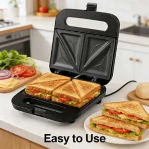 Electric Sandwich Maker with Non-Stick Plates, Indicator Lights, Cool Touch Handle, Easy to Clean and Store, Perfect for Cooking Breakfast, Grilled Cheese, Tuna Melts and Snacks, Black GPS401B.