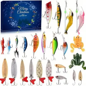 Christmas Fishing Advent Calendar, 24-Day Countdown with Colorful Lures, Fishing Tackle, Durable Plastic, Festive Gift for Anglers