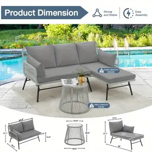 5-Person Modular Patio Conversation Set in Gray-Weather-Resistant Cushioned Sectional with Interchangeable Modules, Durable All-Weather Wicker Construction, UV-Protected Gray Fabric Cushions with Removable/Washable Covers