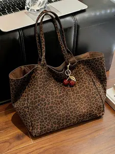 Retro and relaxed casual versatile leopard print tote bag, large capacity practical texture fashionable and personalized shoulder bag, suitable for commuting to work, attending parties, shopping in the mall