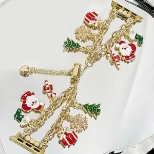 OEM Christmas Theme Watch Band Compatible with Apple Watch, Dual Chain Bracelet Strap Compatible with Multiple Sizes, Festive Stylish Replacement for Holiday Season & Everyday Wear, Smartwatch