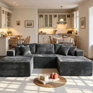 108" Oversized Modular Cloud Sectional Sofa Set, L/U Shaped Boneless Couch High-Density Foam Plush Corduroy Deep Seat Sofa Bed for Living Room Bedroom, No Assembly Required Multi Room Sofa Bed