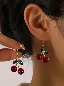 Cherry Earrings - Boho Style, Zinc Alloy with Synthetic Cubic Zirconia, Perfect for Daily Wear, Vacation, and Special Occasions, Everyday Earrings | Boho Earrings | Dangle Earrings
