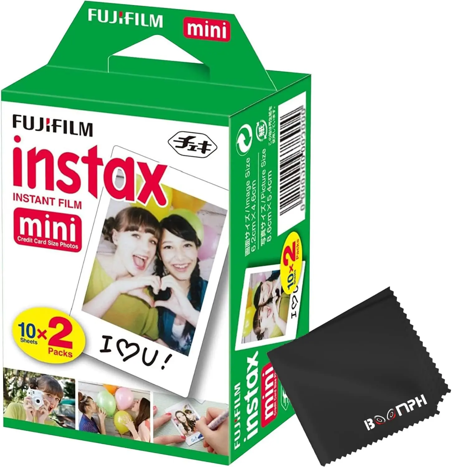 Fujifilm Instax Mini Instant Camera Film - 20 Shoots Total (10 Sheets x 2) - Capture Memories Anywhere - Boomph Performance Cloth for Optimal Picture Quality