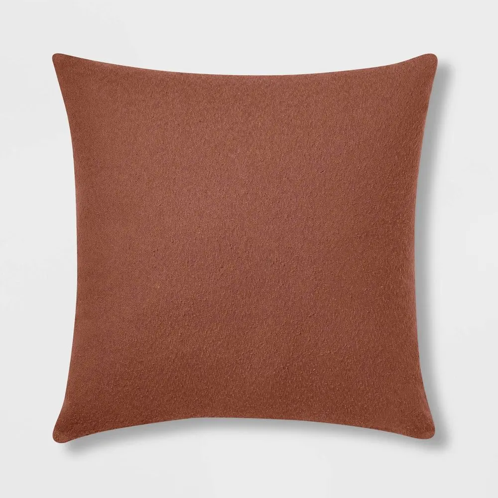 Euro Boucle Colorblock Decorative Pillow Cognac - Threshold: Indoor Square Cotton Cushion with Hidden Zipper