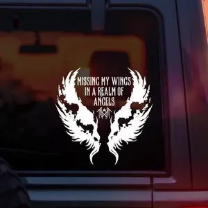 Sleep Token “Missing My Wings In A Realm of Angels” Vinyl Car Decal – Caramel Lyrics with Distressed Broken Wings Design – Alternative Metal Band Sticker for Car Window Laptop Tumbler