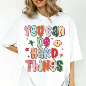 Aesthetic You Can Do Hard Things Teacher T-Shirt | Premium 100% Cotton Heavyweight Loose Fit Tee | Inspirational School Counselor & SPED Teacher Gift | Retro Colorful Graphic Streetwear for Educators 2026 | Motivational Classroom Apparel Top