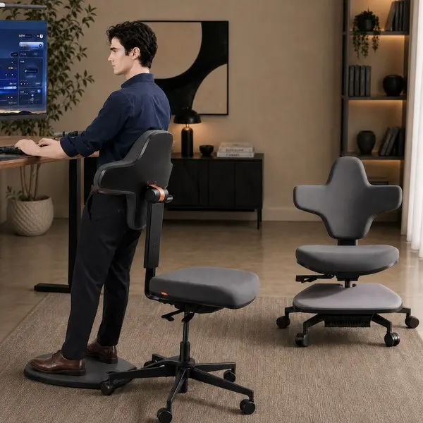 NEWTNewtral Standing-Mate Ergonomic Standing Desk Office Chair with Soft Cushioned Foot Pad – Flip-Over Backrest, Height Adjustable, Lean-to-Stand Support with Wheels for Sit, Stand & Desk Work