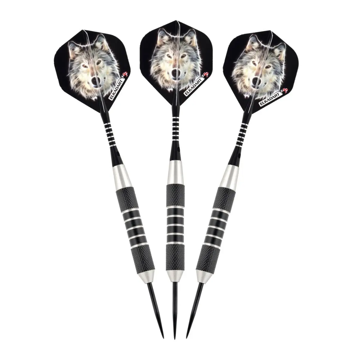 Elkadart Lone Wolf Black Mamba Darts, 23g Tungsten Barrels with Black Knurling, Silver Finish & Steel Darts Tips, Black Mamba Tungsten