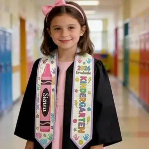 Kid Pencil Graduation Stole, Custom Name Crayon Pre K Grad Sash, Kindergarten Class Of 2026 Boy Girl, Personalized Graduation Gift for Son