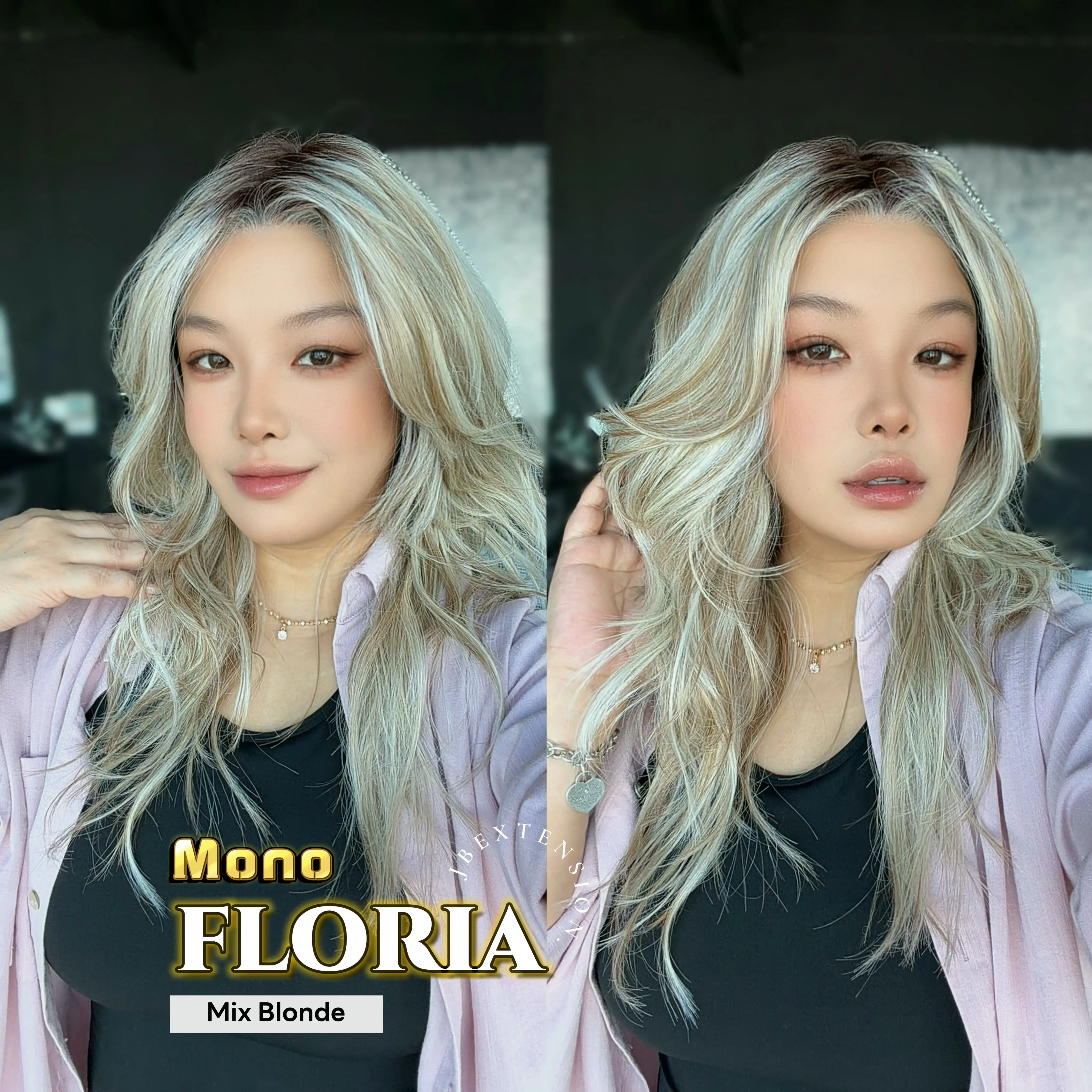 JBEXTENSION FLORIA MONO Full Monofilament Wig 20 Inches Curly Full Mono Lace Glueless with Anti-slip Silicone Strips Wig FLORIA MONO【BENDY EAR TABS】