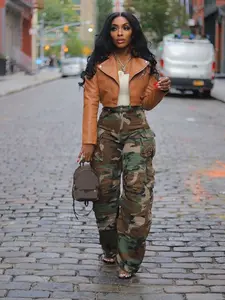 New Street Style Streetwear Ripped Washed Straight Leg Loose Multi-Pocket Camouflage Spring Casual Pants, Fashionable Cross-Border Clothing for Men, Bottom, Womenswear