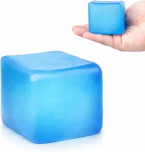 Square Gel Ice Cube, Portable Slow Rebound Stress Fidget Toy, Blue Ice Square Cube Squishy Cube for Anxiety Relief Stress Reliever, Fidget Toys for Office Home School