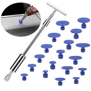 Car dent repair tool puller kit, T-type puller + 18 pull tabs, used to remove hail damage dents from car bodies.