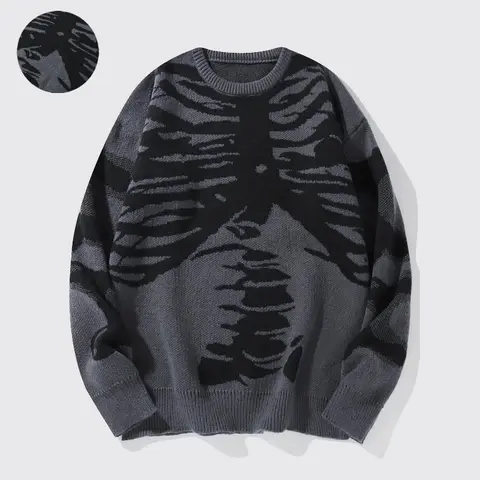 SAND SOUND Men's Knitwear Menswear Pull-On Pullover Hoodie - Skeleton Devil Graphic Clothing, Halloween Spooky, Round Neck, Long Sleeve, Drawstring, Quick On, Polyester, Machine Washable Autumn Winter Tops
