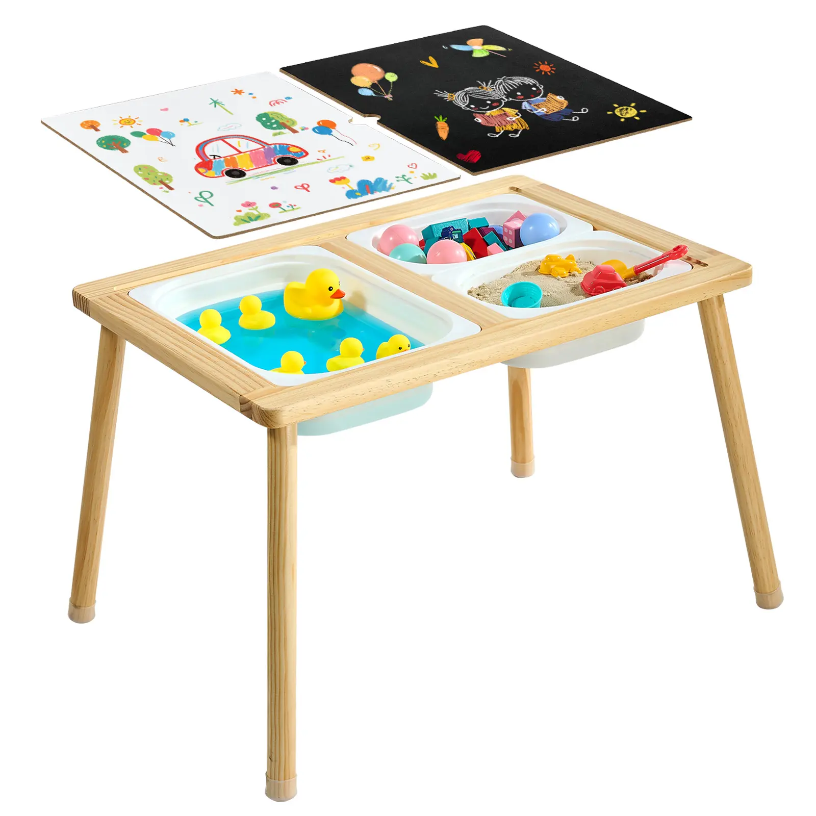 【SummerFinds】VEVOR Sensory Table for Toddlers, Wooden Kids Activity Table with Reversible Double-Sided Board, Storage Bins, and Non-Slip Feet, for Boys and Girls Playing Sand and Water, Drawing, Studying, Dining